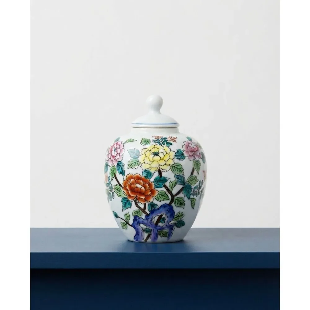 Vintage Japanese Porcelain Ginger Lidded Jar Floral